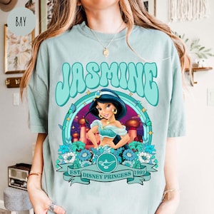 Chemise princesse jasmin, chemises couleurs confort Disney vintage, chemise princesse Disney, chemise Aladdin, chemise Disney World, voyage de filles Disney,
