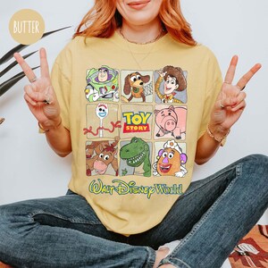 Retro Toy Story Comfort Color Shirt, Woody Buzz Jessie Tee, Pixar Character Badge Tee, Cute Disney Toy Shirt, Disney Family Trip 2025 Shirts