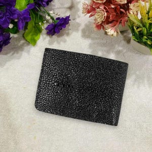 Cartera de cuero negro con diseño de pez de lujo, cartera de cuero para hombre, cartera plegable, regalo de aniversario para hombre.