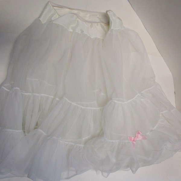 Vintage White chiffon nylon petticoat crinoline, Size 7, childrens