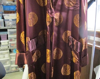 Vintage Rust Brown Satin Asian Long robe with Dragons, Size 48