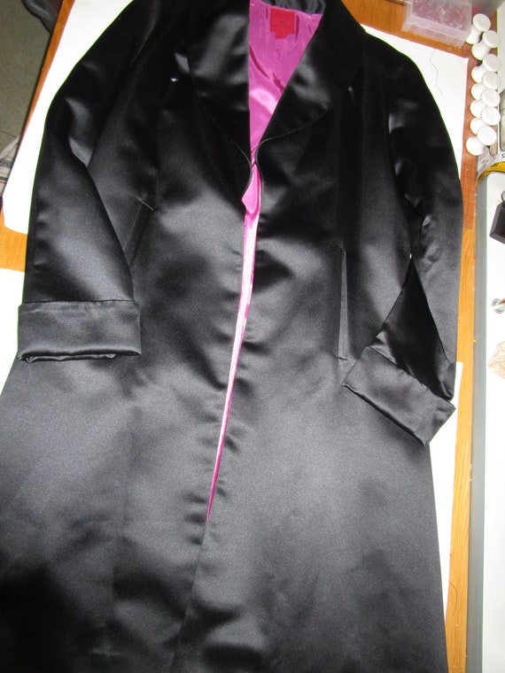 JS Collections Black Satin Coat, Size XL