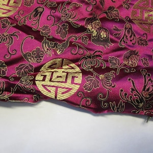 Gold Burgundy Satin floral print polyester Brocade Fabric 30&quot; piece