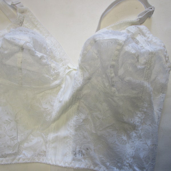 Lady Rina Half Corset White Sheer Lace Bra, Size 38B