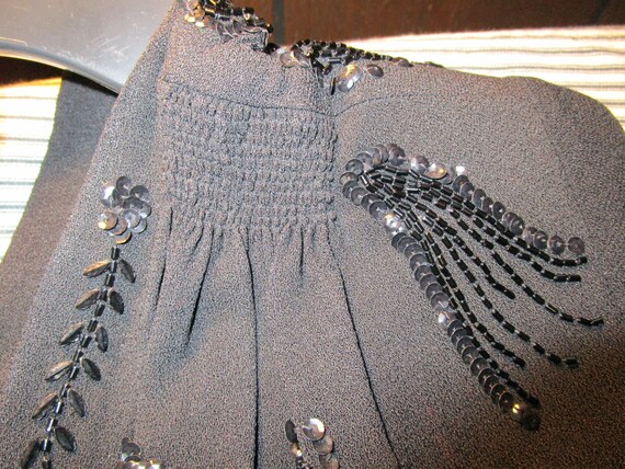 Vintage Black Sequin Crepe Short Sleeve dress, 19… - image 5