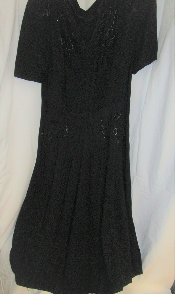 Vintage Black Sequin Crepe Short Sleeve dress, 19… - image 3