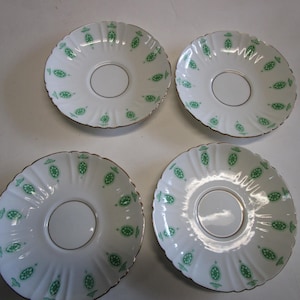 Vintage Royal Albert Crown China 4 saucers White with Green and Gold Trim