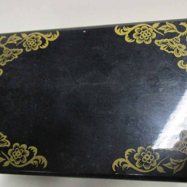 Black Lacquer Music Jewelry Box Hand Painted Lid, Plays Memories from Cats