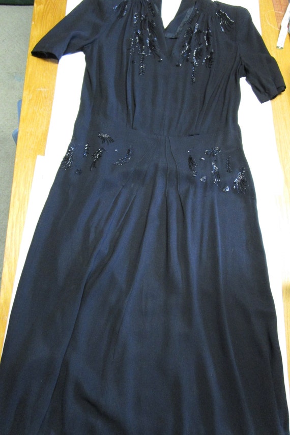 Vintage Black Sequin Crepe Short Sleeve dress, 19… - image 1