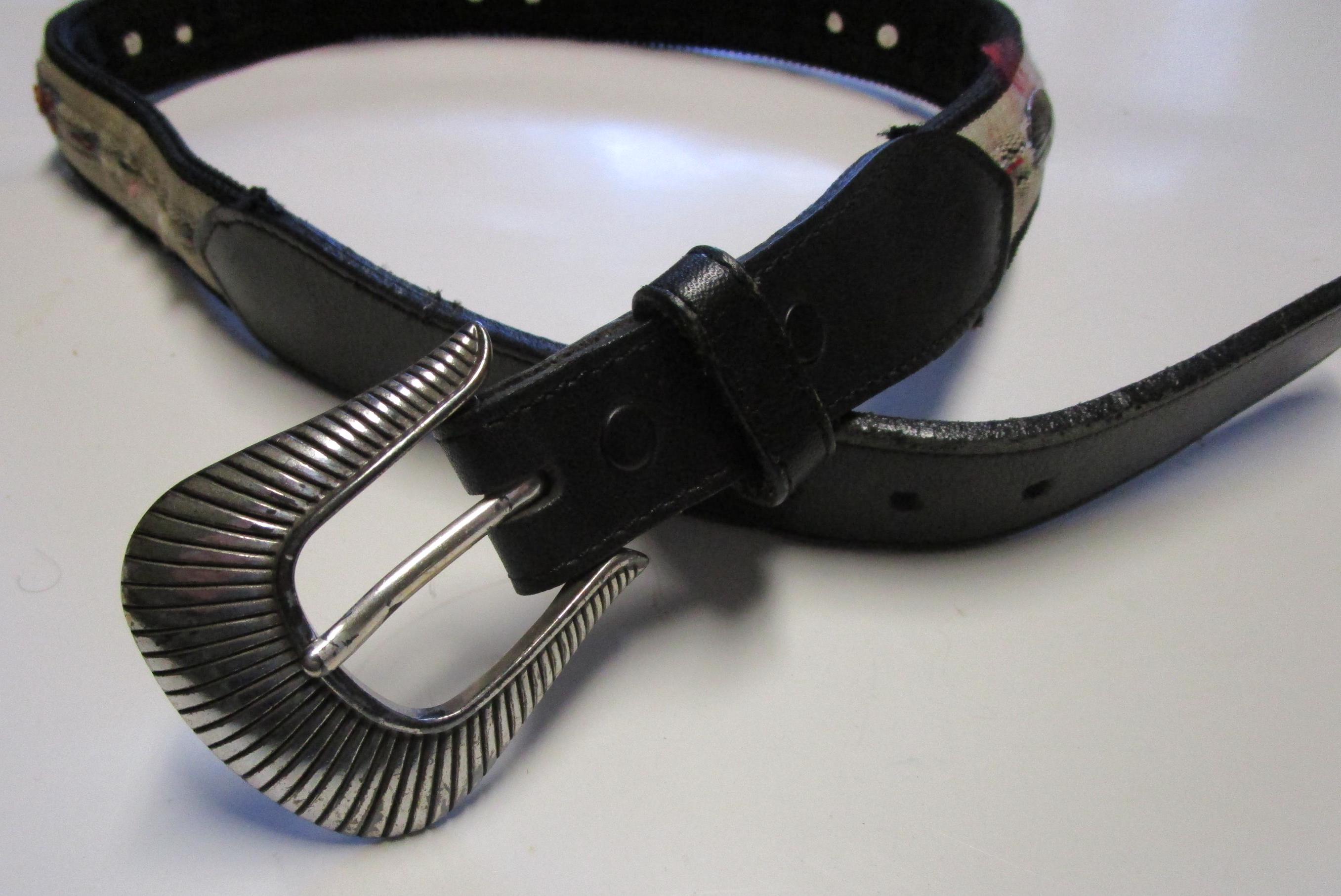 Tony Lama Black Western Belt, Silver Tone Buckle, Size 30 or 