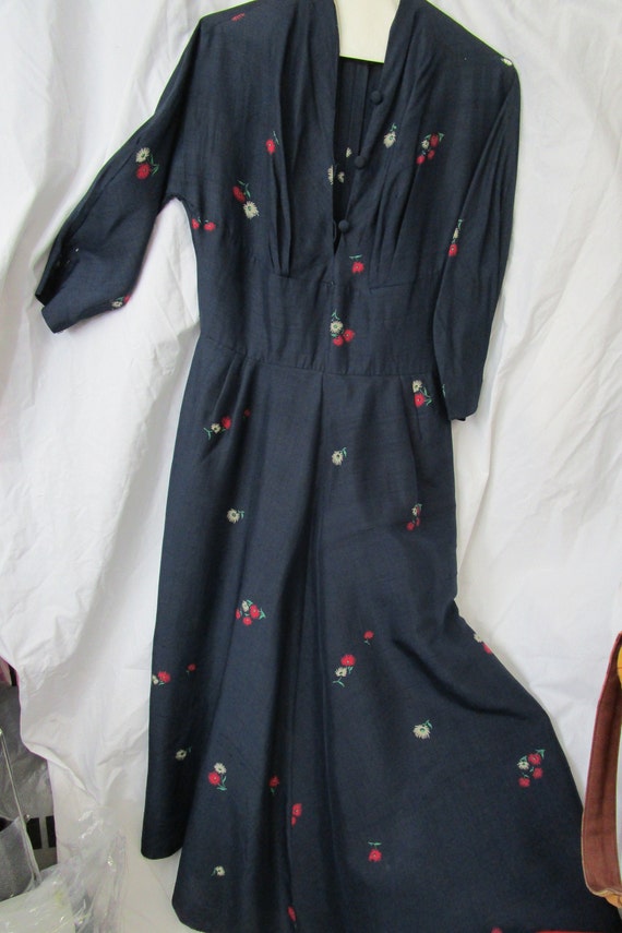 Vintage Nat Kaplan Navy silk printed dress, 1950s,