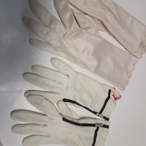 Vintage Knit Nylon gloves, lot of 2 off white, wrist length