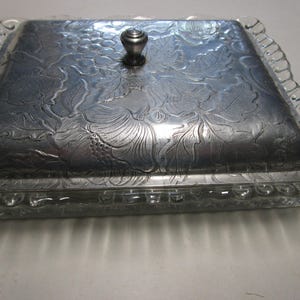Vintage Hammered Aluminum Lid Pressed Glass Divided Dish, Relish