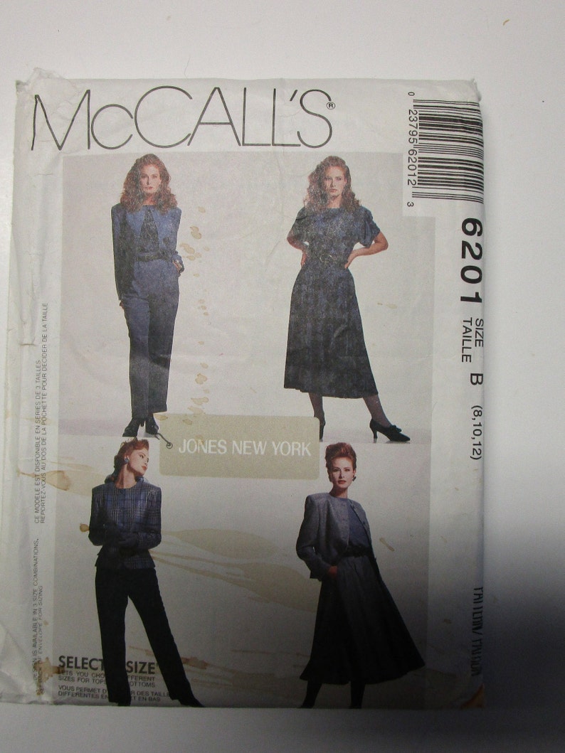 Vintage McCalls 6201 Pattern Jacket Skirt Jones New York Size 8-12 Top UNCUT Pants