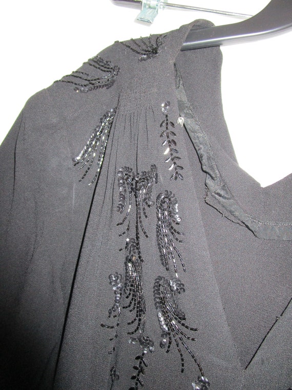 Vintage Black Sequin Crepe Short Sleeve dress, 19… - image 4