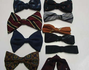 Vintage Lot of 13 Clip-on Bowties, various Colors and styles 60s to 90s