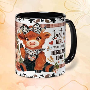 Personalized Just A Girl Who Loves Highland Cows Accent Mug, Baby Highland Cow Mug,  Cute Cow Coffee Cup, Farmhouse Animal Lover, 15oz Mug,