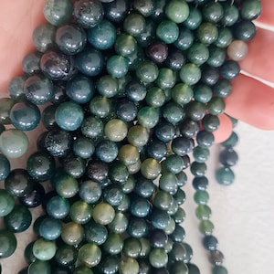 Mossagatpärlor, 38 cm sträng, 6 mm, 8 mm, halvädelsten natursten för DIY smyckestillverkning, armband, halsband