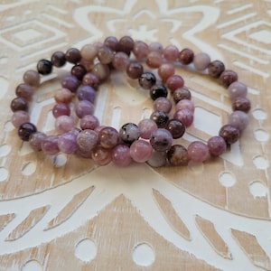 Lepidolite Bracelet 8mm Round Beaded Bracelet, Natural Lepidolite Gemstone Bracelet, Healing Bracelet