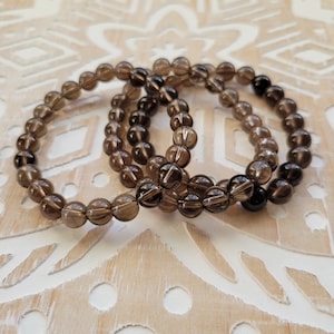 Smokey Quartz Bracelet 8mm Round Beaded Bracelet, Natural Smokey Quartz Gemstone Bracelet, Healing Bracelet