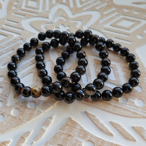 Black Tourmaline 8mm Round Beaded Bracelet, Natural Black Tourmaline Gemstone Bracelet, Healing Bracelet