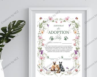 Personalized Adoption Certificate for Cat or Dog – Printable Pet Adoption Digital Certificate with Cute Animal Illustrations