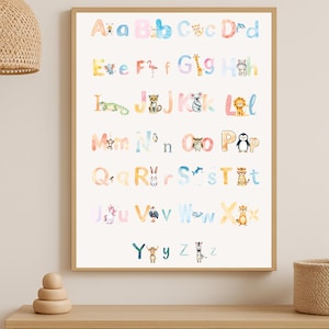 Alphabet Animal Posters for Kids Room – Watercolor Nursery Wall Art – A to Z Educational Printable – Digital Download