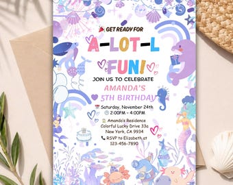 Axolotl Birthday Invitation, Cute Under The Sea Birthday Invite, Editable Canva Axolotl Party Invitation, Kids Ocean Birthday Template