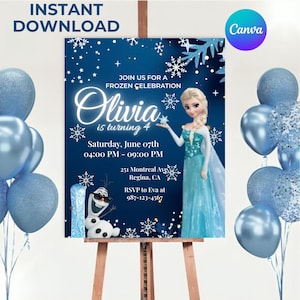 Gefrorene einladen,Elsa Geburtstag, Gefrorene Vorlage, Schnee Party Karte, Gefroren druckbare,Canva Einladung,Digital Gefroren, bearbeitbare Elsa, Gefrorene Party Karte