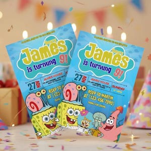 SpongeBob themed birthday invitation printable editable party invite for kids