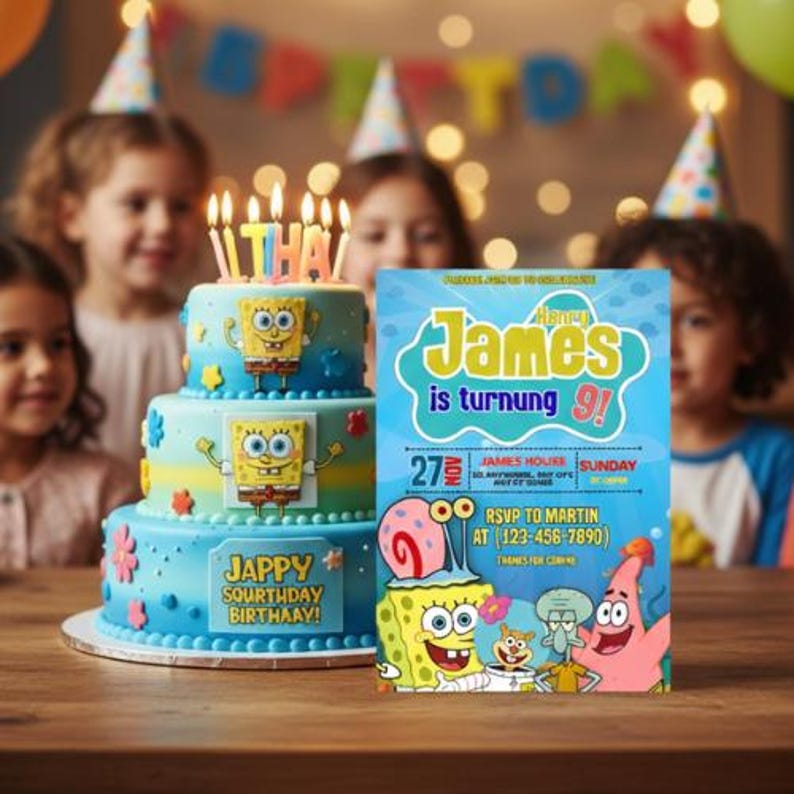 SpongeBob birthday party invitation editable template printable digital invite