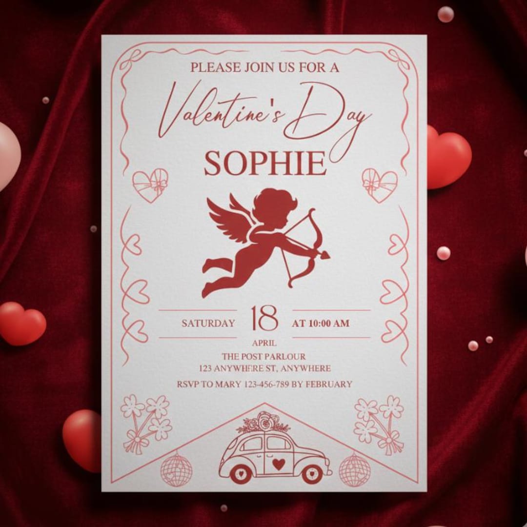 Editable Valentines Day Invitation Canva Template, Cupid Heart Party ...