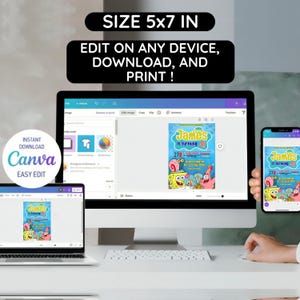 SpongeBob boy birthday invitation, sea theme ocean party invite, editable digital download