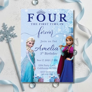 Frozen Birthday Invitation Template, Elsa Anna Birthday Party Invite for Girls, Editable Canva Winter Princess Digital Download