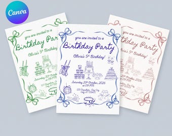 Editable Line Art Birthday Party Invitation Template, Printable  Birthday Invite, Adult Birthday Invite, Instant Downloads