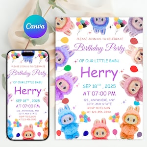 Labubu Birthday Invitation | Editable Party Card | Printable Digital Kids Invite
