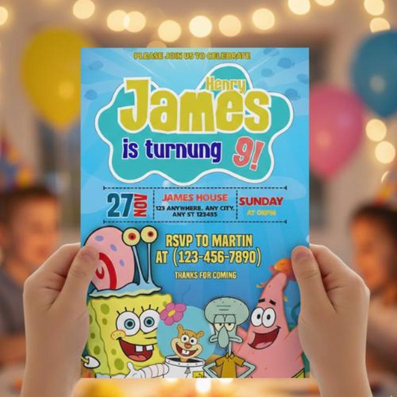 Kids SpongeBob under the sea invitation Canva editable birthday invite