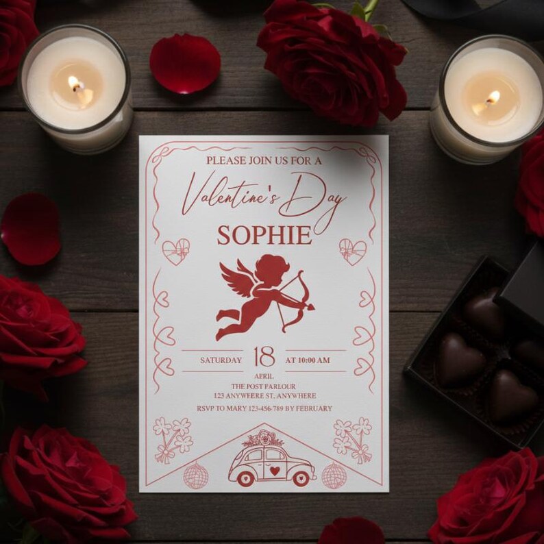 Editable Valentines Day Invitation Canva Template, Cupid Heart Party ...