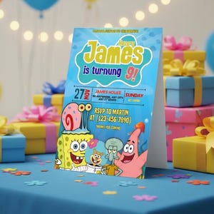 Cartoon SpongeBob birthday invite Canva template instant download invitation
