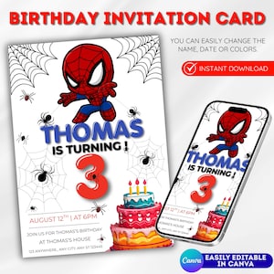Editable Spiderman Birthday Invitation Template | Editable Spiderman Super Hero Birthday Invitation Template For Kids | Kids Birthday Invite