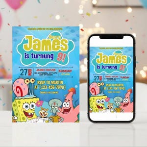 SpongeBob birthday invitation editable Canva template under the sea party invite
