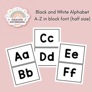 Half-Page Alphabet Visuals – Uppercase and Lowercase Letters (Black & White, A4, PDF, 2 per Page)