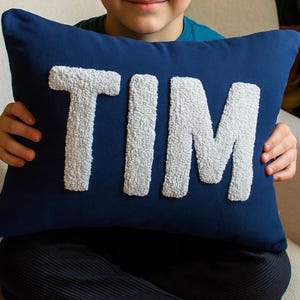 Personalized Monogram Punch Needle Pillow Cover: Custom Embroidered Cotton Cushion