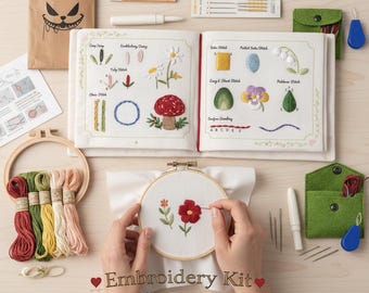 Libro de bordado DIY, libro de bordado para principiantes con páginas de tela, aprende 30 puntadas de bordado a mano, kit de costura DIY para adultos