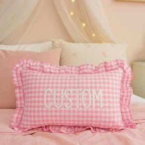 Personalized Embroidered Gingham Pillow with Ruffles: Custom Nursery Decor