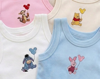Embroidered Winnie the Pooh Tank Top, Disney Pooh Crop Tank, Tigger Eeyore Piglet Shirt, Cute Disney Vacation Top, Hundred Acre Wood Gift