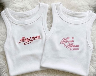 Mickey & Minnie Mouse Cropped Tank Top – Embroidered Disney Autograph Tank, Custom Disney Cropped Shirt, Cute Mickey Minnie Tank for Girls