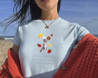 Remy Ratatouille Embroidered Baby Tee, Disney Ratatouille Shirt, Cute Chef Mouse Crop Top, Food Cartoon Fitted Tee, Paris Aesthetic Outfit