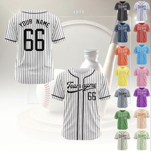 Custom Pinstripe Baseball Jersey, Personalized Team Name and Number, Stitched or Printed Logo, Baseball Uniform for Men, Women, and Youth.