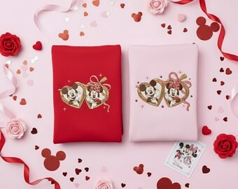 Embroidered Mickey Minnie Sweatshirt, Valentine's Day, Mouse Heart Locket Crewneck